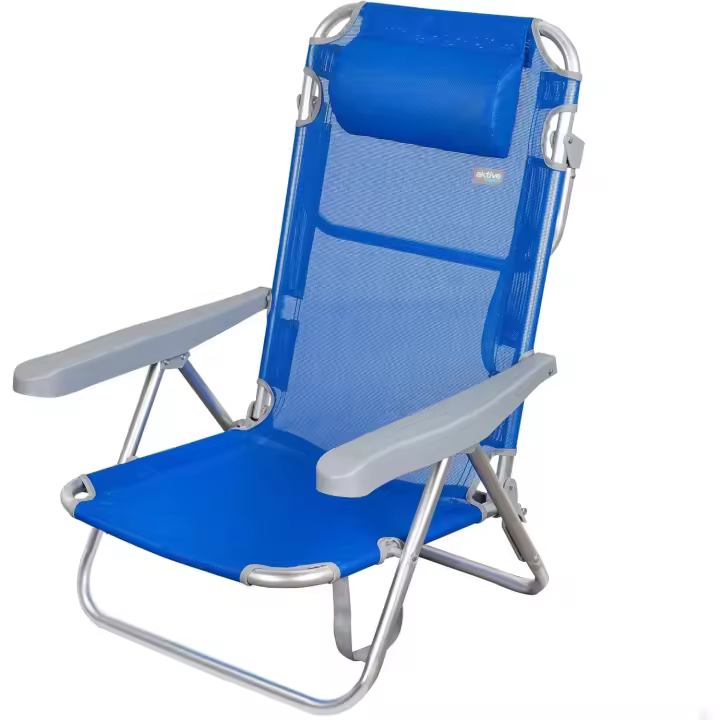 Silla Plegable Azul Reclinable, 5 Posiciones, Asa de Transporte, Resistente, 48x45,5x84 cm - 1