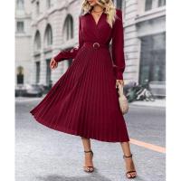 Vestido de manga larga plisada para mujer, elegante, hermoso, color sólido, moda - details 19
