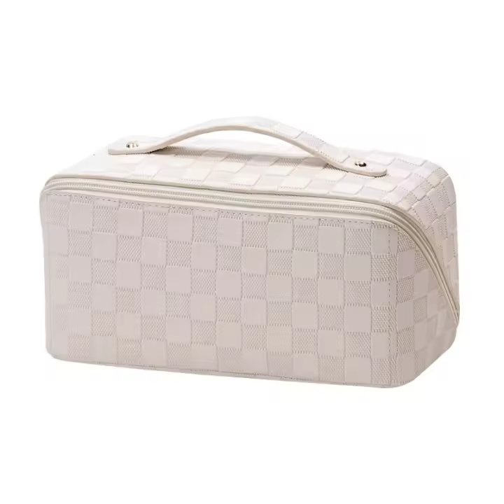 Bolsa de Cosméticos de Gran Capacidad Bolsa de Maquillaje de Acero Impermeable con Asa Blanco - 1