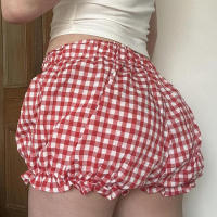 Pantalones cortos básicos cómodos e informales sueltos con botones de cintura elástica tejidos a rayas de verano para mujer - details 55
