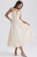 Vestido midi de satén con tirantes finos para mujer, abertura frontal, ahuecado, con bolsillos - details 20