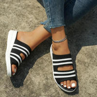 Women Fashion Striped Pattern Slippers With Thick Bottom Summer Casual Non-slip Sandals For Outdoor - details 1