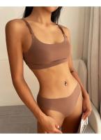 Conjunto de sujetador sin costuras para mujer, Tanga Sexy de cintura baja, sujetador sin aros, Bralette, lencería, conjunto de ropa interior femenina de seda helada - details 2