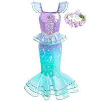 AmyStylish Niñas Princesa Sirena Ariel Cosplay Halloween Fiesta de Cumpleaños Verano Playa Vacaciones Vestido - details 2