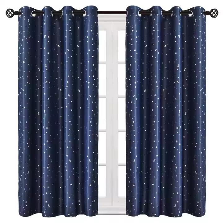 Juego de 2 paneles de oscurecimiento de estrellas plateadas, cortinas para niños - 1