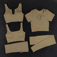Conjunto de Yoga acanalado sin costuras para mujer, Sujetador deportivo de entrenamiento, trajes de gimnasio, pantalones cortos de Fitness, conjuntos de pantalones cortos deportivos de cintura alta para correr - details 4
