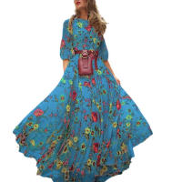 2025 primavera y otoño nuevos vestidos europeos y americanos impresión digital gran péndulo temperamento floral vestido delgado - details 5