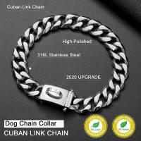 con hebilla, resistente, 19MM espesor, ancho, Collar cadena eslabones cubanos Metal de acero inoxidable para perros grandes - details 5