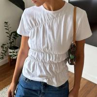 Camiseta elegante de verano Y2k para mujer, camisetas básicas de manga corta con cuello redondo arrugado, ropa de calle estética - details 12