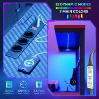 Ordenador con estanterías, pequeño Escritorio esquinero con iluminación LED y enchufes, 113 cm - details 29