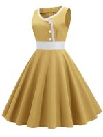 Women robe vintage print big swing 50s 60s retro party dress - details 5