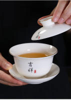 Dehua Sheep Fat Jade Cuenco de porcelana blanca con juego de regalo de té Kung Fu LOOG de negocios para el hogar al aire libre - details 1