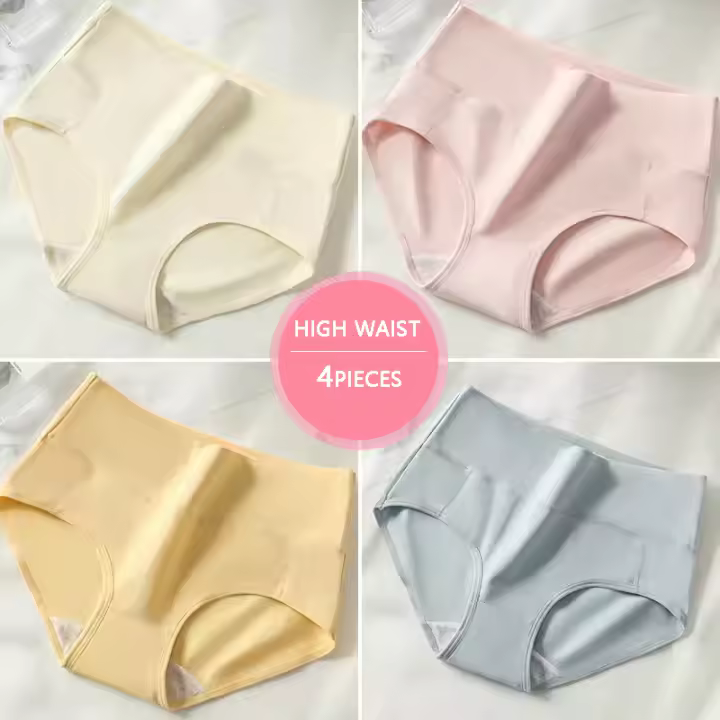 4 piezas Bragas de algodón de cintura alta para mujer, ropa interior moldeadora de cuerpo, transpirable, adelgazante, lencería femenina sólida - 1