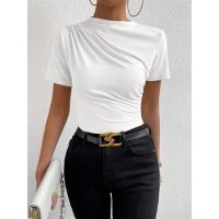 Camiseta ajustada de cuello alto para mujer, Top fruncido de manga corta elegante, ropa de primavera y verano - details 5