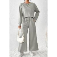 Conjuntos de dos piezas informales para mujer, tops con cuello redondo y pantalones de cintura elástica, trajes deportivos para mujer - details 1