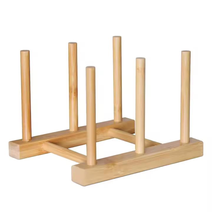 Organizador de cocina, soporte para tapa de olla, estante de almacenamiento de bambú, multifuncional, plato, sartén, tabla de cortar, estantería - 1