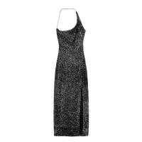 Vestido midi asimétrico de lentejuelas para mujer, sin mangas, sin espalda, lateral, fiesta de noche, verano n - details 1