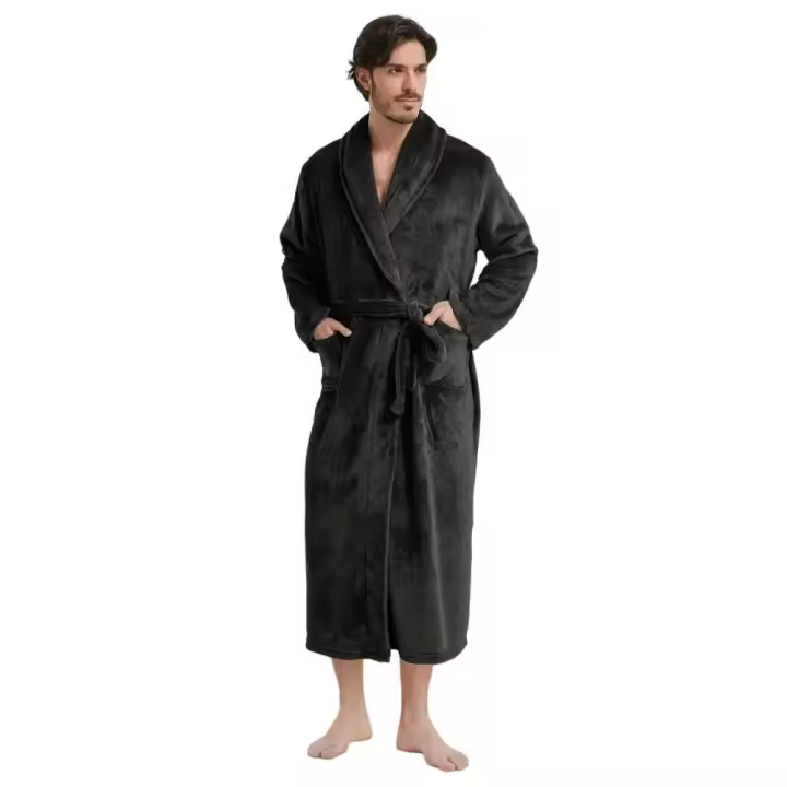 Bata de baño para hombre con bolsillo y cinturón, ropa de dormir suave y acogedora - 1