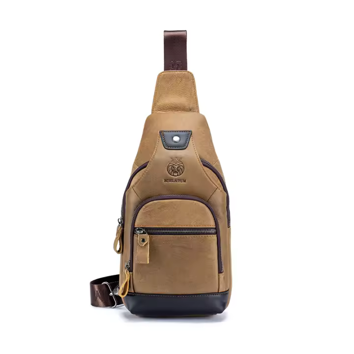 SCHLATUM Bolso bandolera de cuero genuino para hombre, bolso cruzado de pecho vintage multifunción con gran capacidad - 1