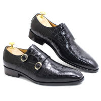 Zapatos italianos de cuero hechos a mano para hombre, zapatos de cuero con patrón de cocodrilo de doble hebilla para negocios - details 7