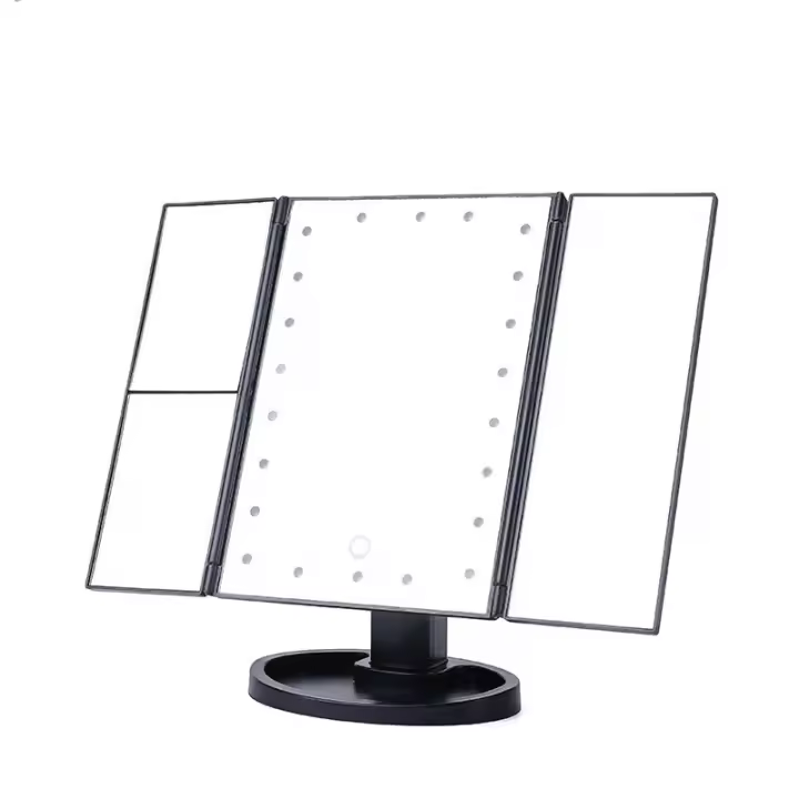 Espejo de Vanidad LED Plegable Luz de Magnificación 1X/2X/3X Rotación de 180° Pantalla Táctil - 1