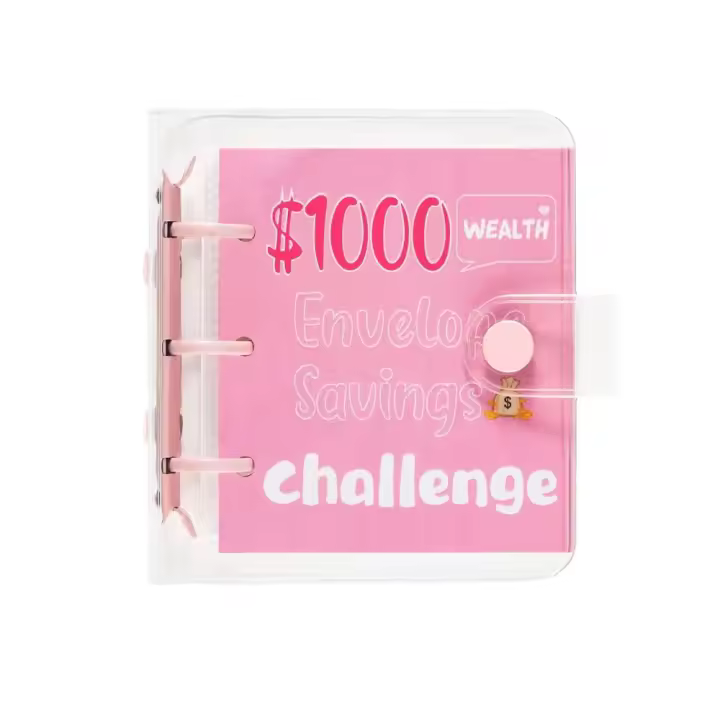 Mini carpeta de ahorro de dinero de PVC, Mini carpeta de presupuesto de $150/300/500/1000, libro de desafíos de ahorro colorido y duradero para planificador de presupuesto - 1