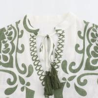 TRAFZA-minivestido plisado con cuello de pico para mujer, vestidos holgados de manga larga con cordones, estampado informal, Estilo Vintage, Verano - details 3
