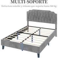 Tapizado en terciopelo Cama de matrimonio con cabecera ajustable en altura Marco de cama Soporte con listones de madera 160 × 200 cm Beige - details 16