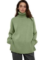 Suéter con cuello de tortuga para mujer, jersey básico de punto con abertura, holgado e informal, suave y cálido, otoño e invier - details 1