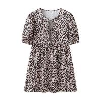 BUNO-vestidos minimalistas lisos empalmados con cordones para mujer, vestido con temperamento de cintura alta y manga corta con cuello redondo para mujer - details 8