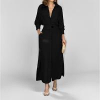 Vestido Verano 2025 Nuevo con Cuello Camisero, Estilo Diosa Fan, Manga Larga y Falda Media Longitudinal - details 9