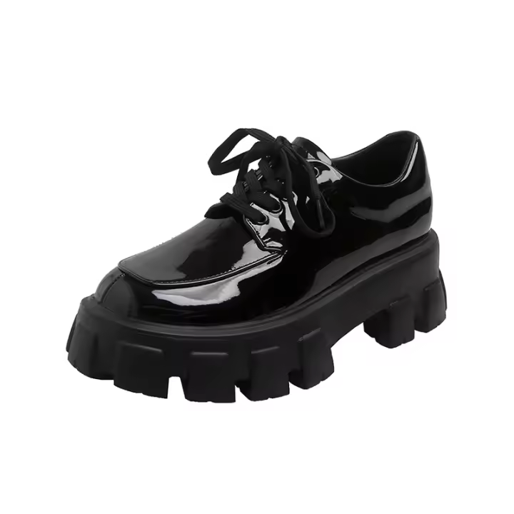 Suela gruesa de cuero genuino que aumenta los zapatos pequeños de cuero estilo británico de las mujeres retro tacón grueso versátil - 1