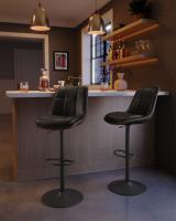 Conjunto de d Dos Taburetes de Bar Giratorios Regulables Tapizados con Respaldo y Reposapiés de Acero Para Cocina y Comedor - details 5
