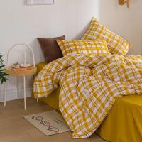 Juego de Ropa de Cama con Estampado a Cuadros Estilo Japonés Súper Suave para la Piel Algodón Lavado Cubierta de Edredón y Sábana Lina de Tela para el Hogar - details 17