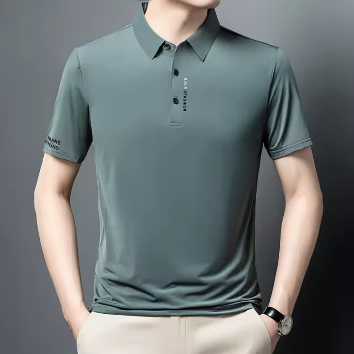Camiseta polo de manga corta con cuello y talla grande para hombre, camiseta versátil de color sólido de negocios - 1