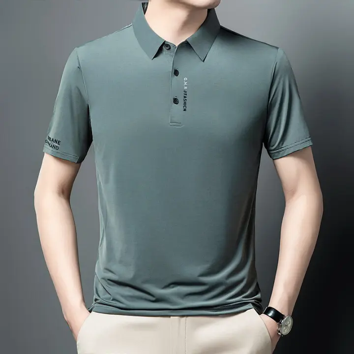 Camiseta polo de manga corta con cuello y talla grande para hombre, camiseta versátil de color sólido de negocios - 1
