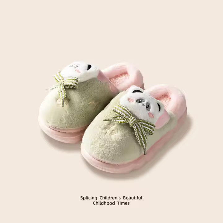 Panda de dibujos animados de felpa, pantuflas térmicas de algodón, zapatos de algodón de felpa para niños - 1