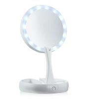 Espejo maquillaje para cuidado facial con Luz LED, Aumento 1X/10X, Mini Espejo versatil con almacenamiento de Sobremesa [Plegable y Giratorio], Espejo de Baño Ligero y Compacto para Viajar, Funciona con Pilas y USB - details 0