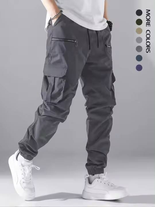 Pantalones de trabajo de moda para hombre con múltiples bolsillos, pantalones casuales deportivos tácticos atados al tobillo, 8630 - 1
