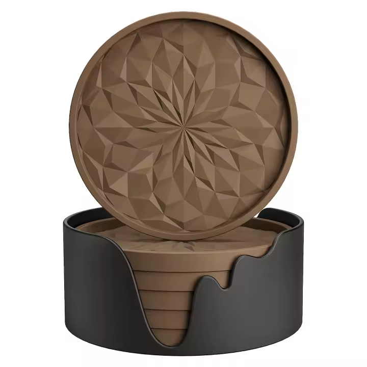 Posavasos de silicona con soporte para bebidas, posavasos para bebidas calientes o frías, antideslizante, antiadherente, bandeja profunda para café, paquete de 6 - 1