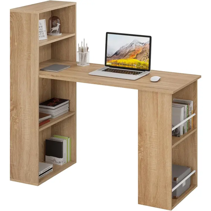 Escritorio Ordenador 120x55cm Mesa de Escritorio Reversible con 6 Estanterías - 1