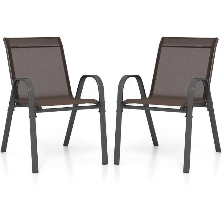 2/4 Sillas Jardín Exterior Apilables, Sillas Terraza Exterior con Tejido Transpirable Patio Playa 56 x 70 x 84 cm, Carga 150 kg (2, Gris, Grande) - 1