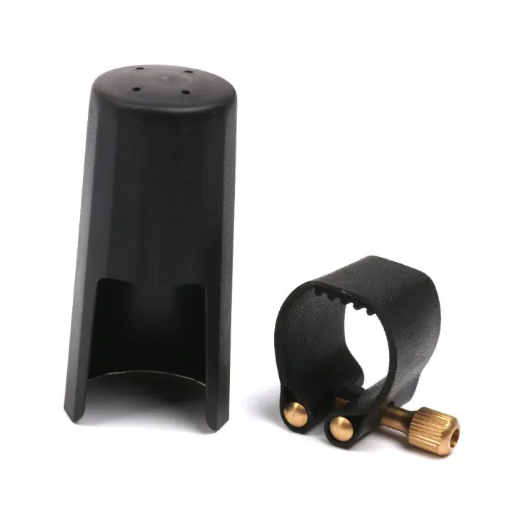 Tapa de boquilla de clarinetes de plástico con ligadura de PU, negro - 1