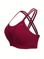 Sujetador De Cuello Redondo Hueco para Deportes, Transpirable, entrecruzado en la espalda, Cómodo, De Color Sólido, De alta elasticidad - details 34