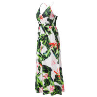 Vestidos largos con cuello en V para mujer, sin mangas, cintura alta, playa, Maxi, estampados blancos S - details 5