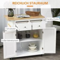 Carro auxiliar de madera con ruedas, carrito de servicio con 2 cajones regulables y barra para colgar 89x45x89,5 cm - details 3
