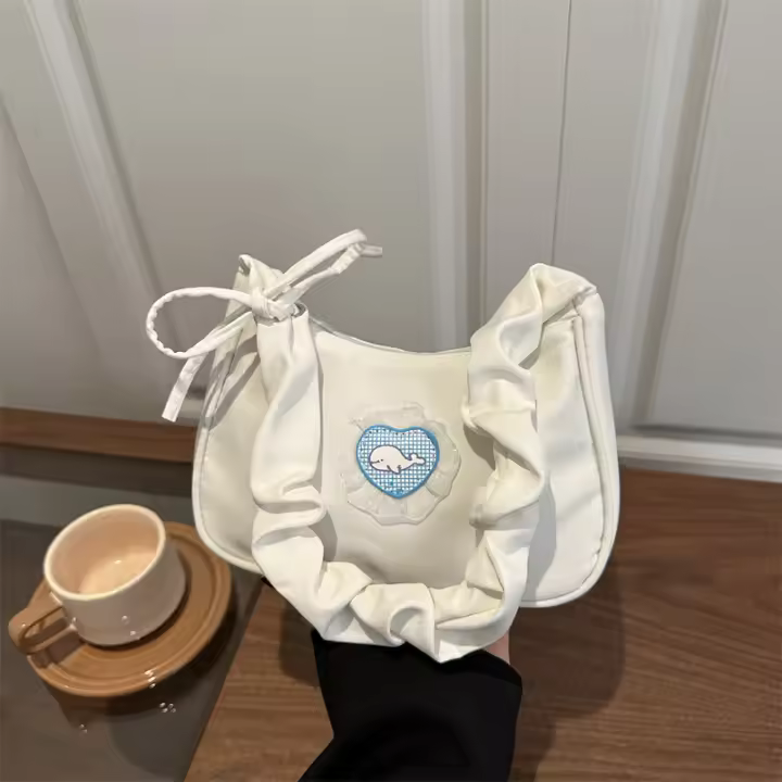 Bolso pequeño de diseño para axila, bolso de hombro para mujer, bolso de media luna plisado, bonito y pequeño bolso con cordón ajustable - 1