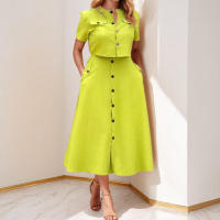 Conjunto de moda de primavera para mujer, elegante, de color sólido, informal, top corto y falda de botonadura sencilla - details 5