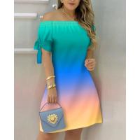 Vestido Estampado Sexy A La Moda Para Mujer, Vestido Acampanado De Manga Corta Con Hombros Descubiertos, Minivestidos Con Hombros Descubiertos Para Mujer - details 17