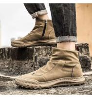 Zapatos de cuero de Pu, botas planas para correr con cremallera de moda británica, botines casuales para hombre - details 5